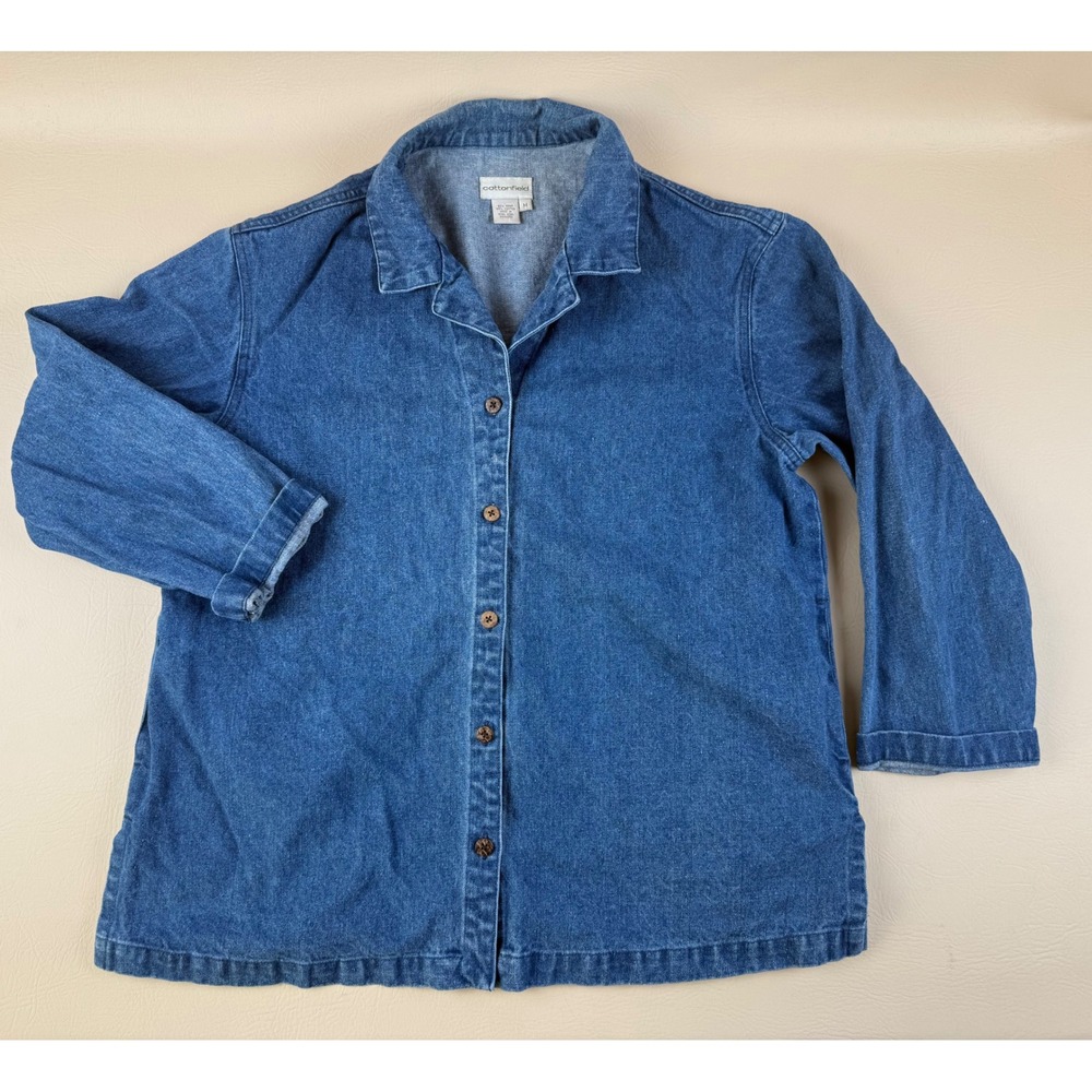 Coastal Granola Chore Jacket Hemp Cotton Denim Wood Button Medium Cottonfield